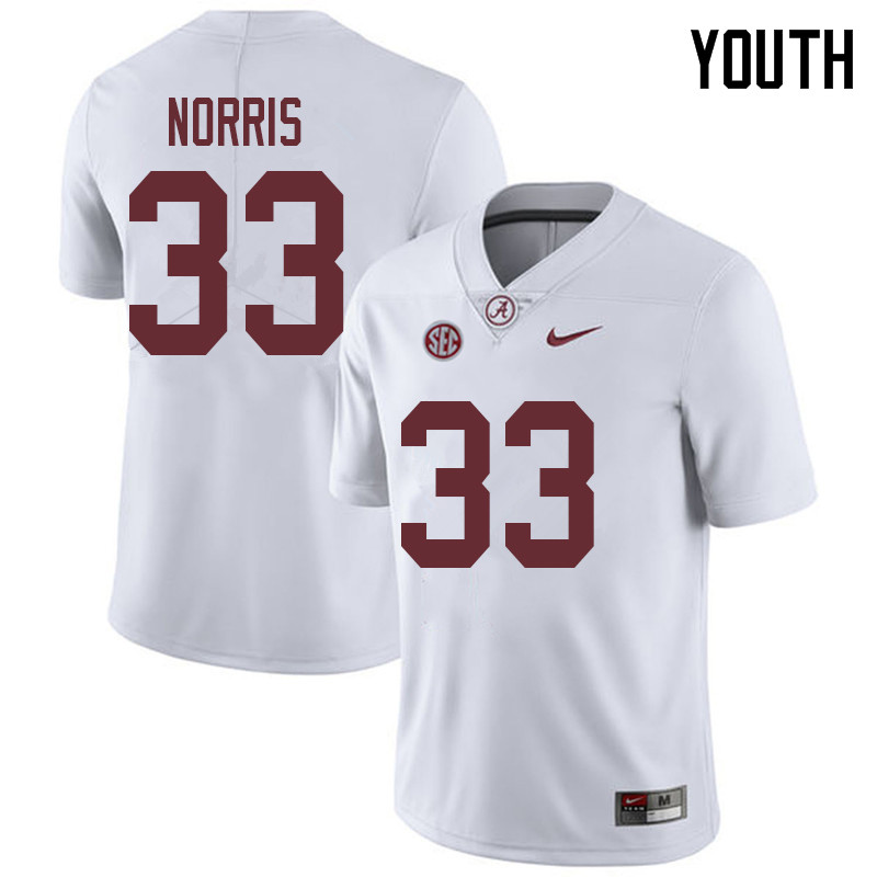 Alabama Crimson Tide Youth Kendall Norris #33 White NCAA Nike Authentic Stitched 2018 College Football Jersey QF16N62DS